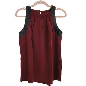 NWT Revolve Krisa Burgundy Faux Black Leather Trim Tank XS